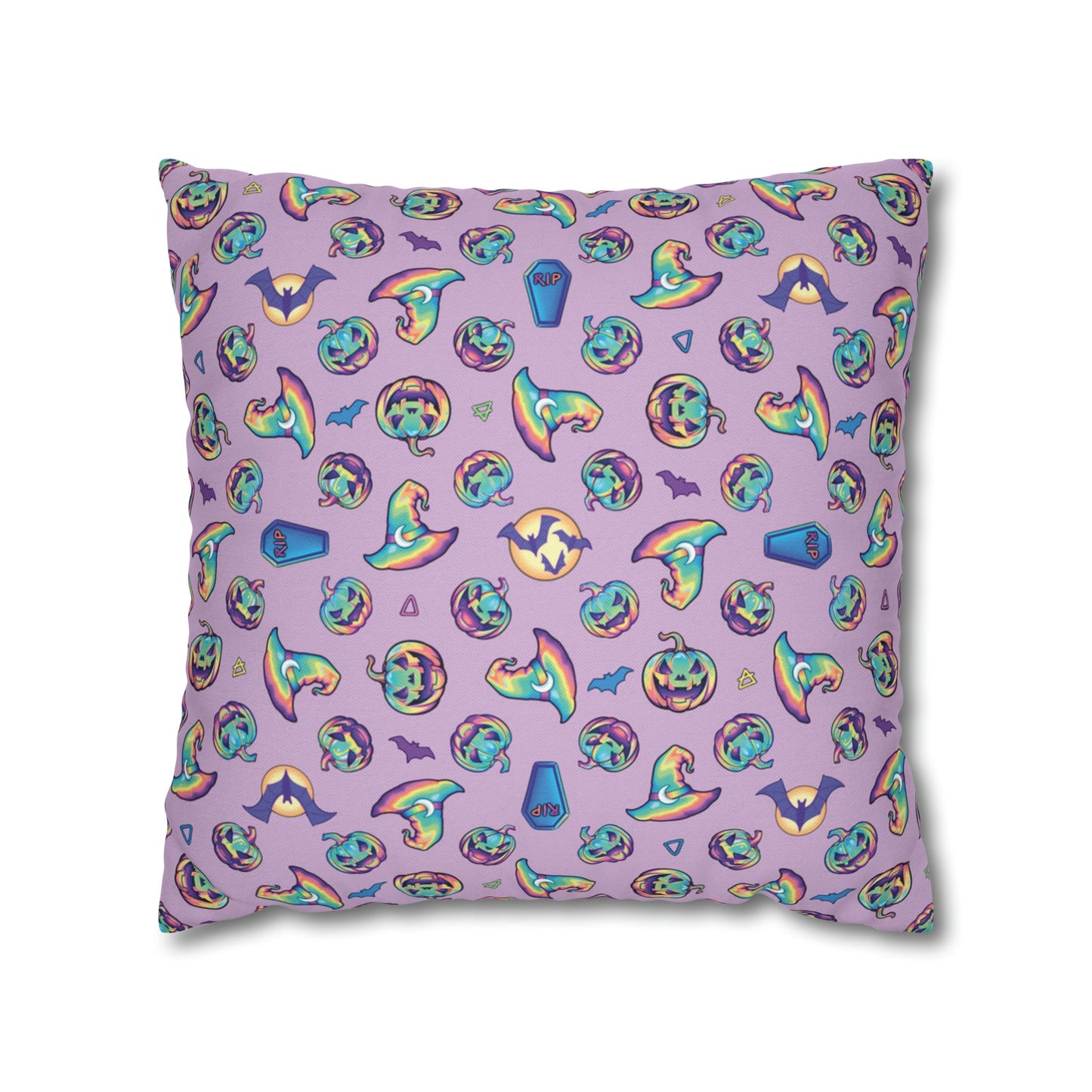 Jack-o’-Lanterns, Bats & Witch Hats Square Pillow Case - Purple - Driftless Enchantments