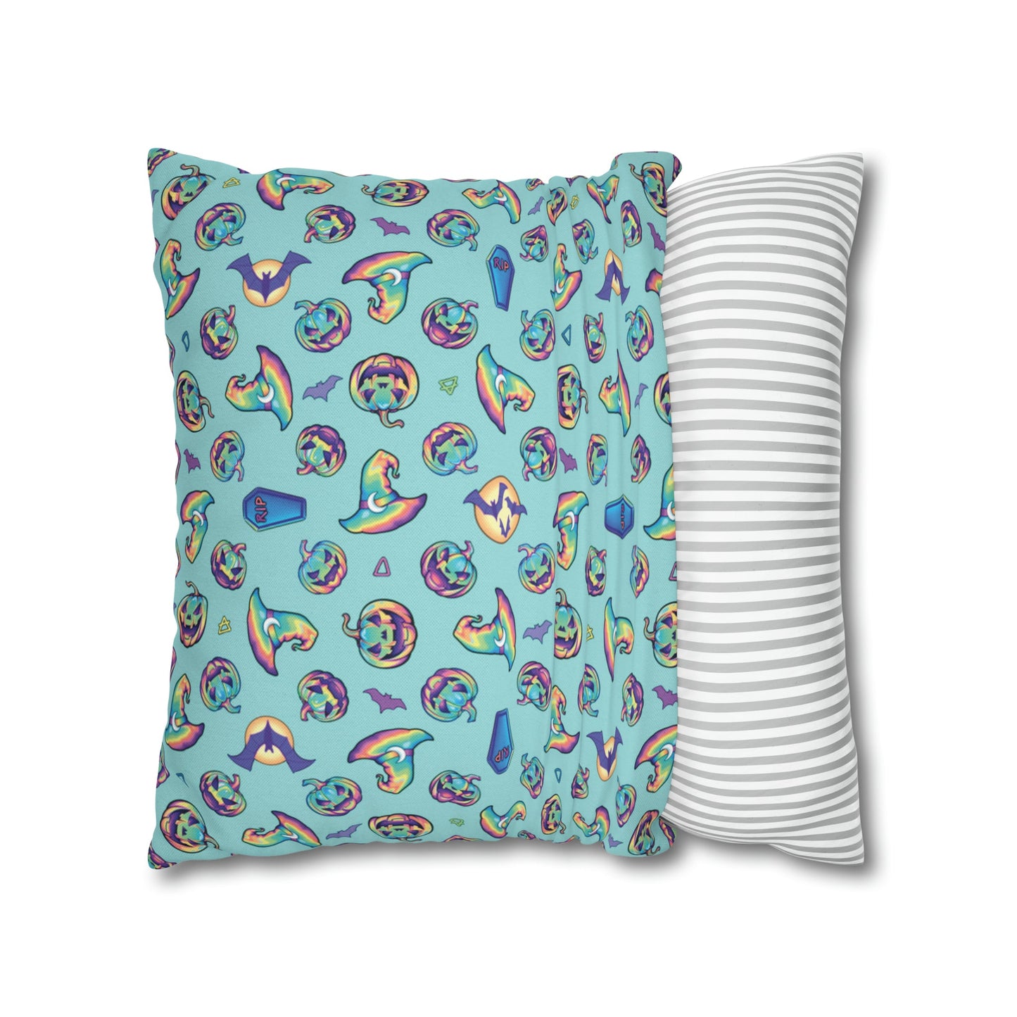 Jag-o’-Lantern Reversible Square Pillow Case - Aqua - Driftless Enchantments