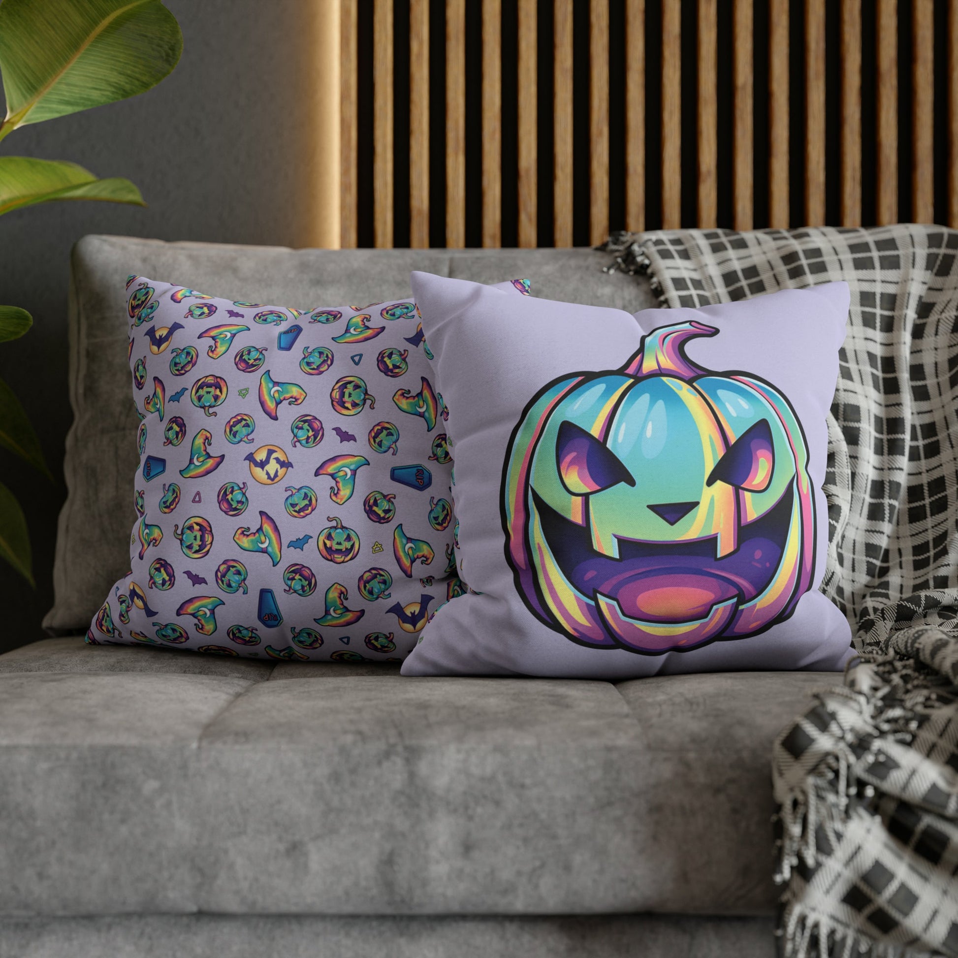 Jag-o’-Lantern Reversible Square Pillow Case - Violet - Driftless Enchantments