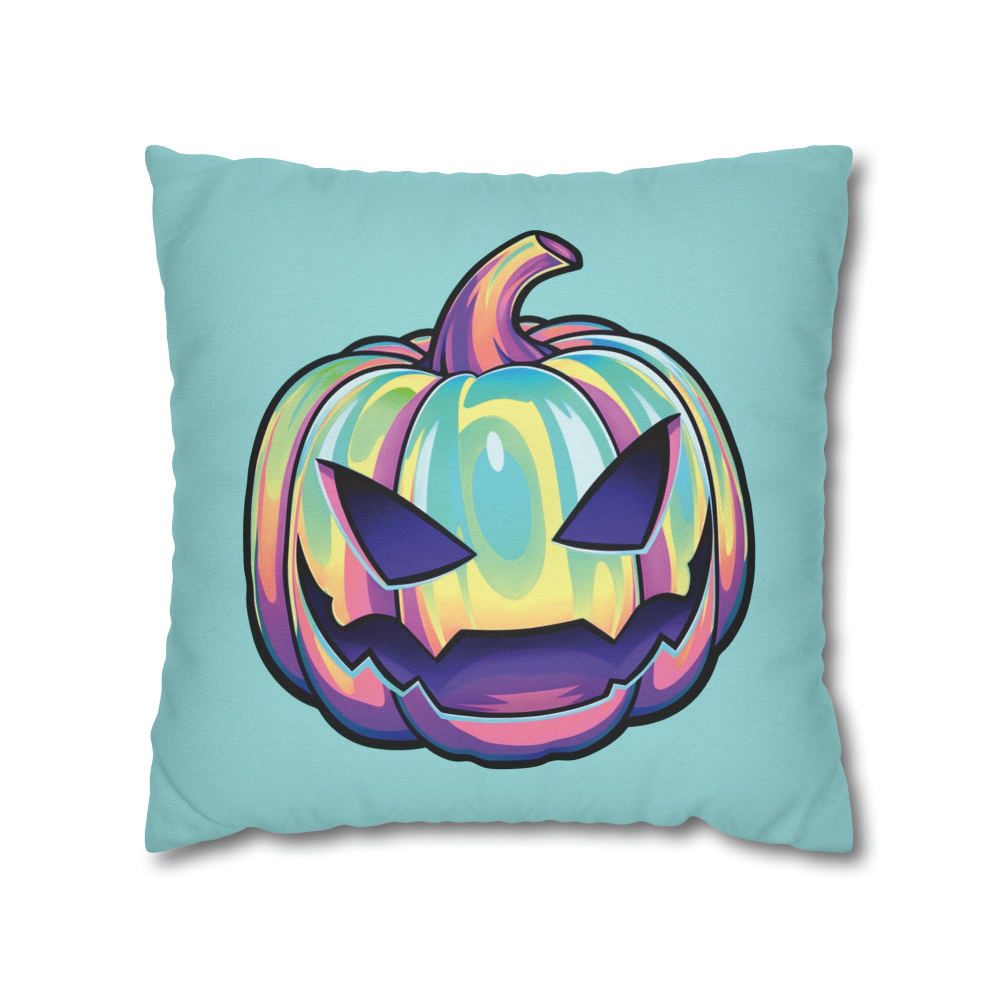 Joke-o’-Lantern Reversible Square Pillow Case - Aqua - Driftless Enchantments