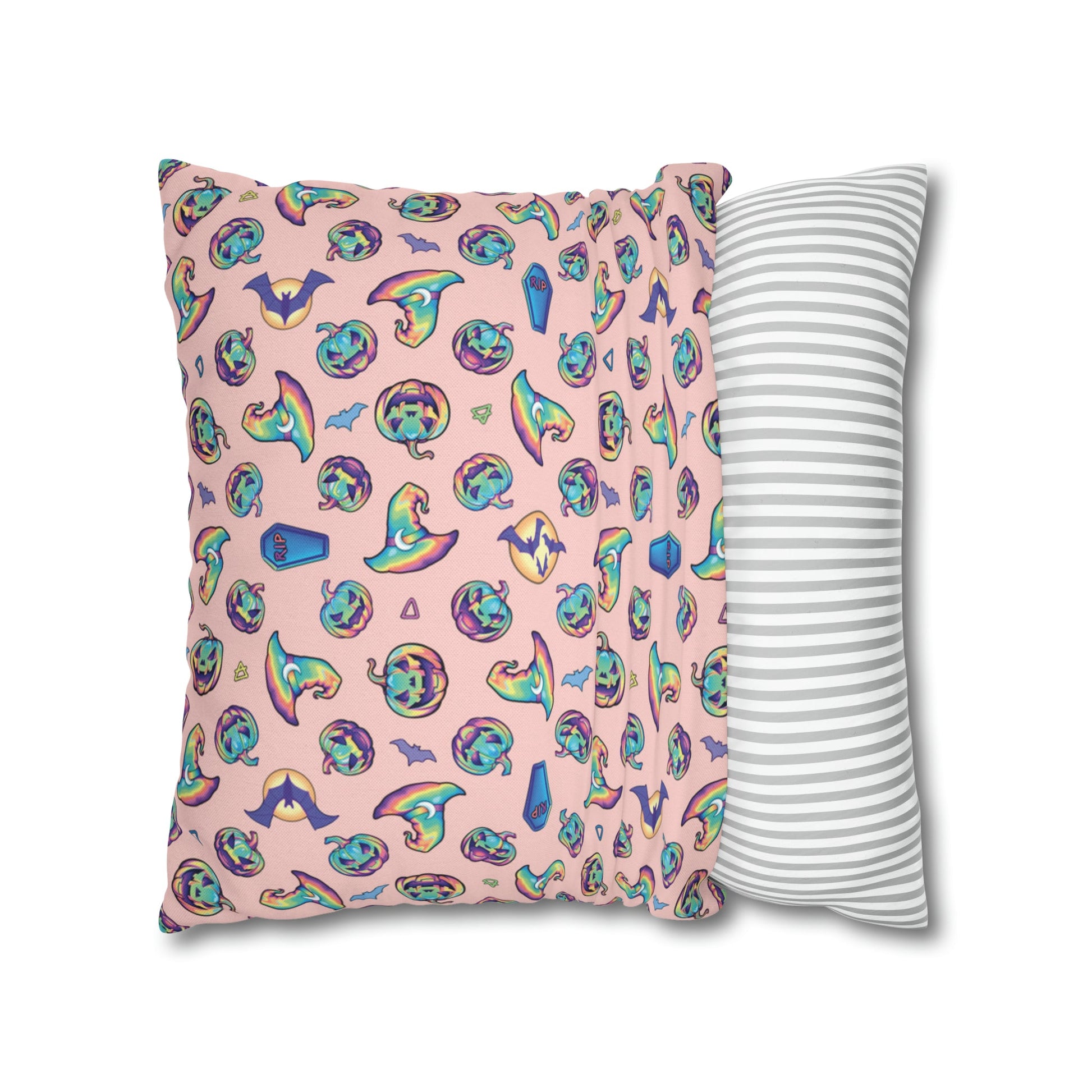 Joke-o’-Lantern Reversible Square Pillow Case - Coral - Driftless Enchantments