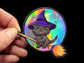 Kitty Flew Over the Moon Premium Holographic Sticker - Driftless Enchantments