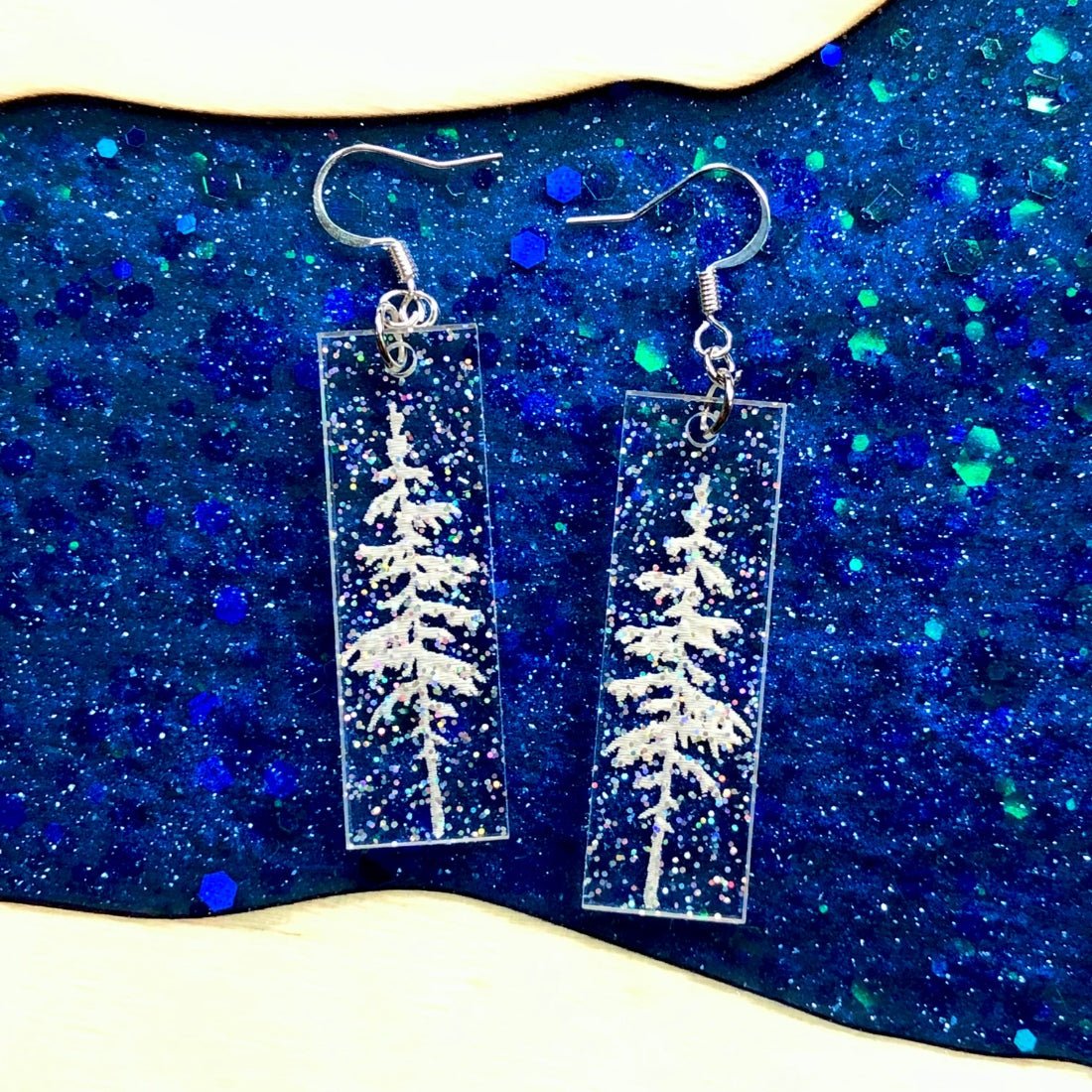 Magical Glitter Snowy Pine Earrings - Driftless Enchantments