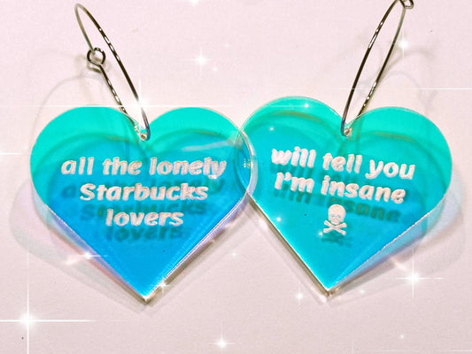 Misheard Lyrics Earrings | All the Lonely St@rbucks Lovers - Painted Raina