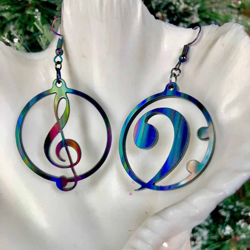 Music Lover's Treble and Bass Clef Earrings - Black Aurora - Driftless Enchantments