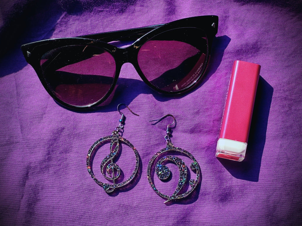 Music Lover's Treble and Bass Clef Earrings - Black Rainbow Glitter - Driftless Enchantments