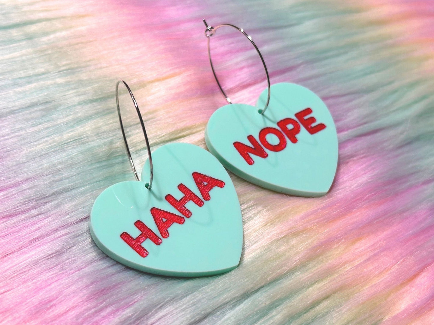 Naughty Heart Earrings - "Haha, NOPE" - Painted Raina