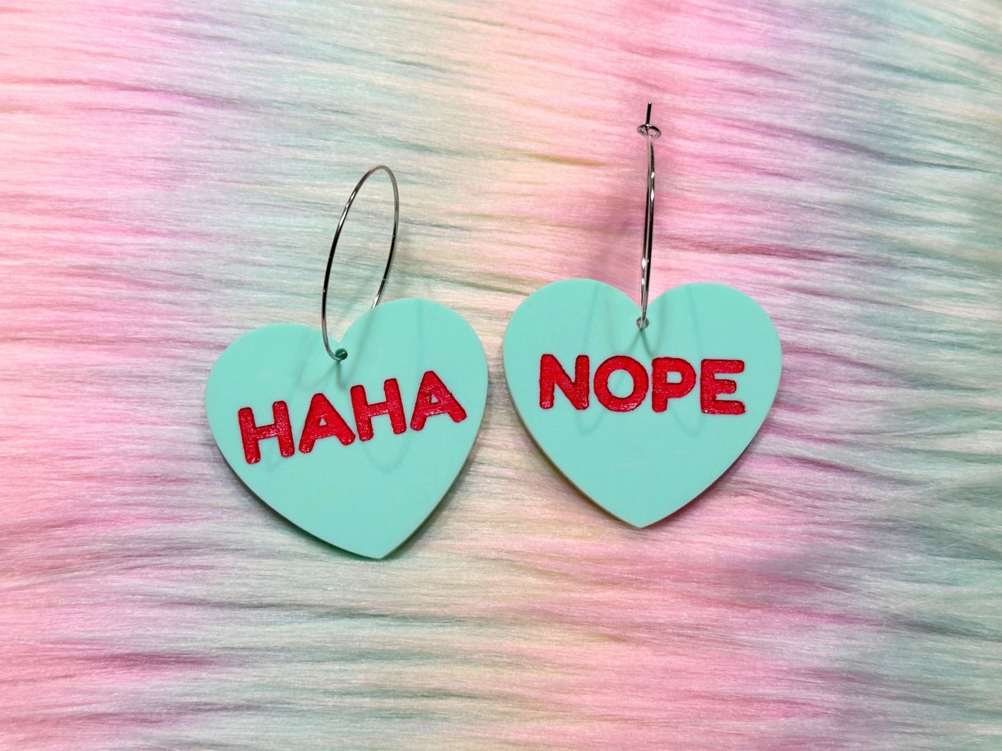 Naughty Heart Earrings - "Haha, NOPE" - Painted Raina