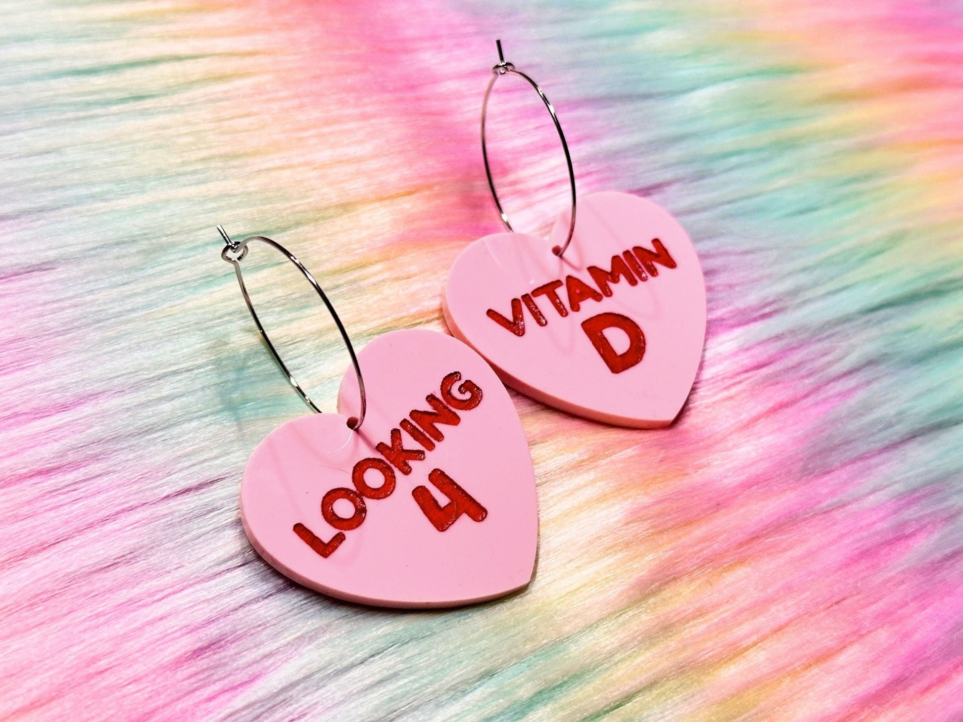 Naughty Heart Earrings - "Looking 4 Vitamin D" - Painted Raina