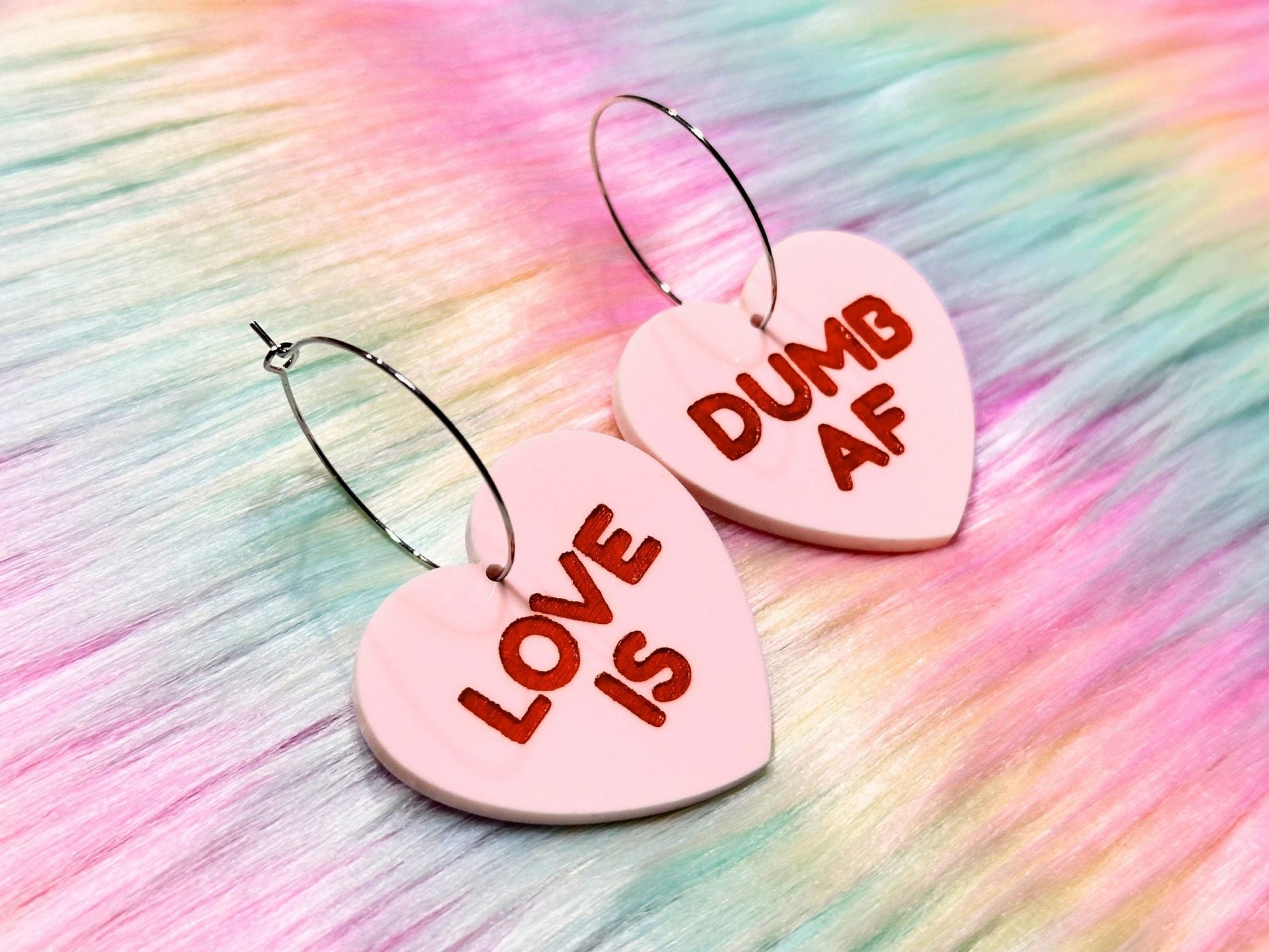 Naughty Heart Earrings - "Love is Dumb AF" - Painted Raina
