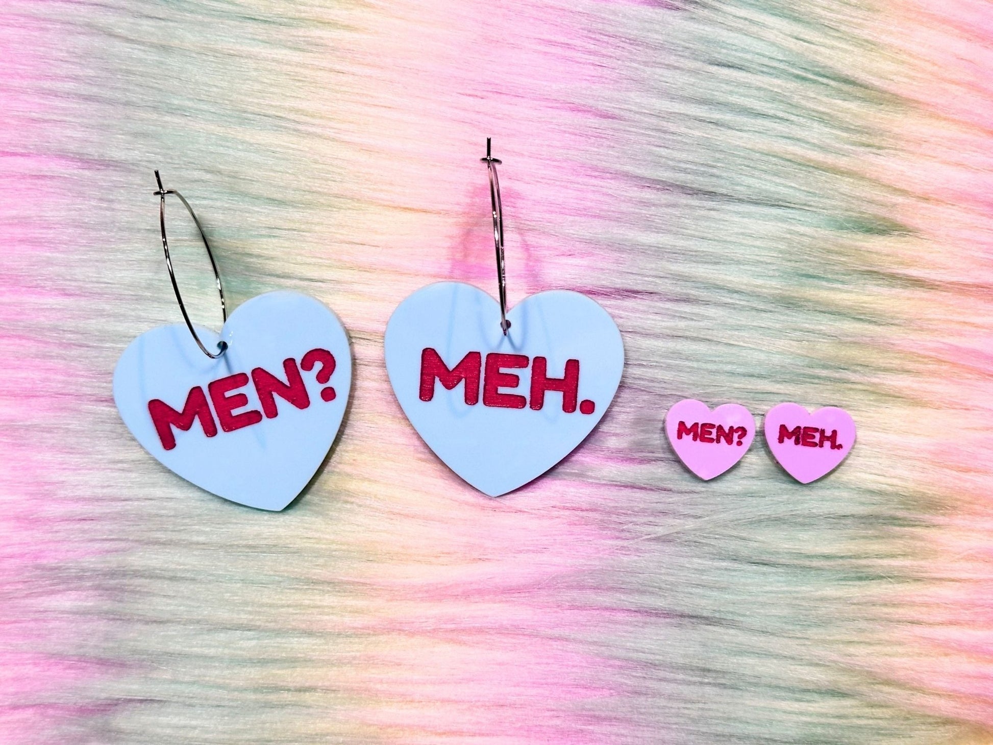 Naughty Heart Earrings - "Men? Meh." - Painted Raina