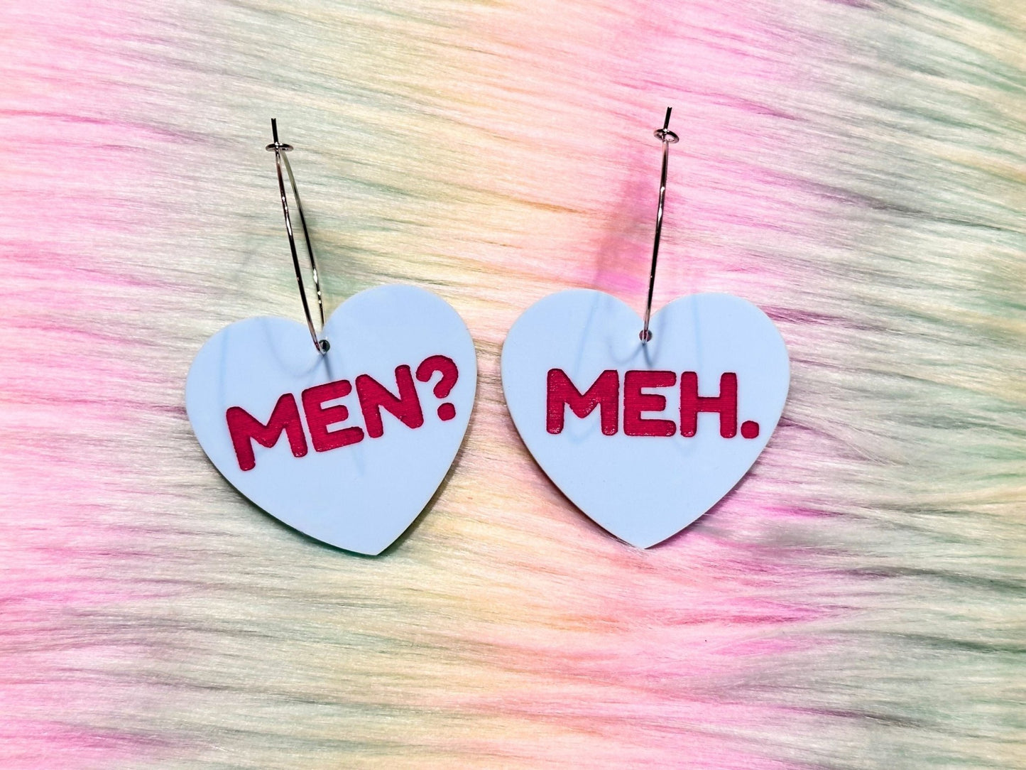 Naughty Heart Earrings - "Men? Meh." - Painted Raina