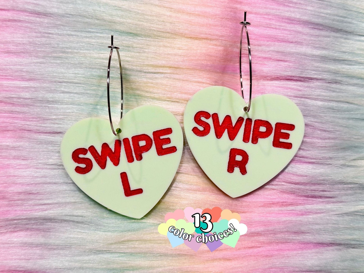 Naughty Heart Earrings - "Swipe L, Swipe R" - Painted Raina