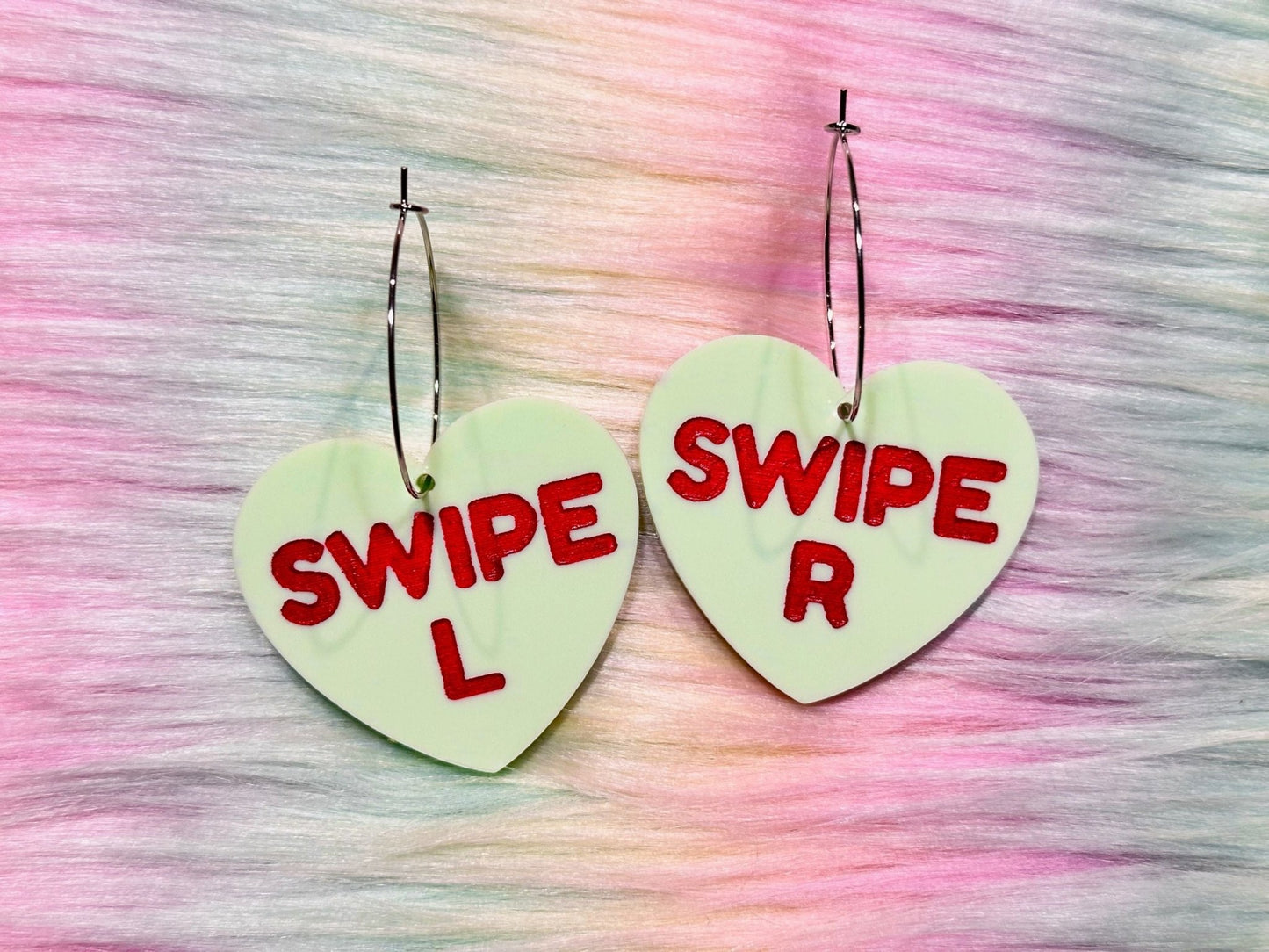Naughty Heart Earrings - "Swipe L, Swipe R" - Painted Raina