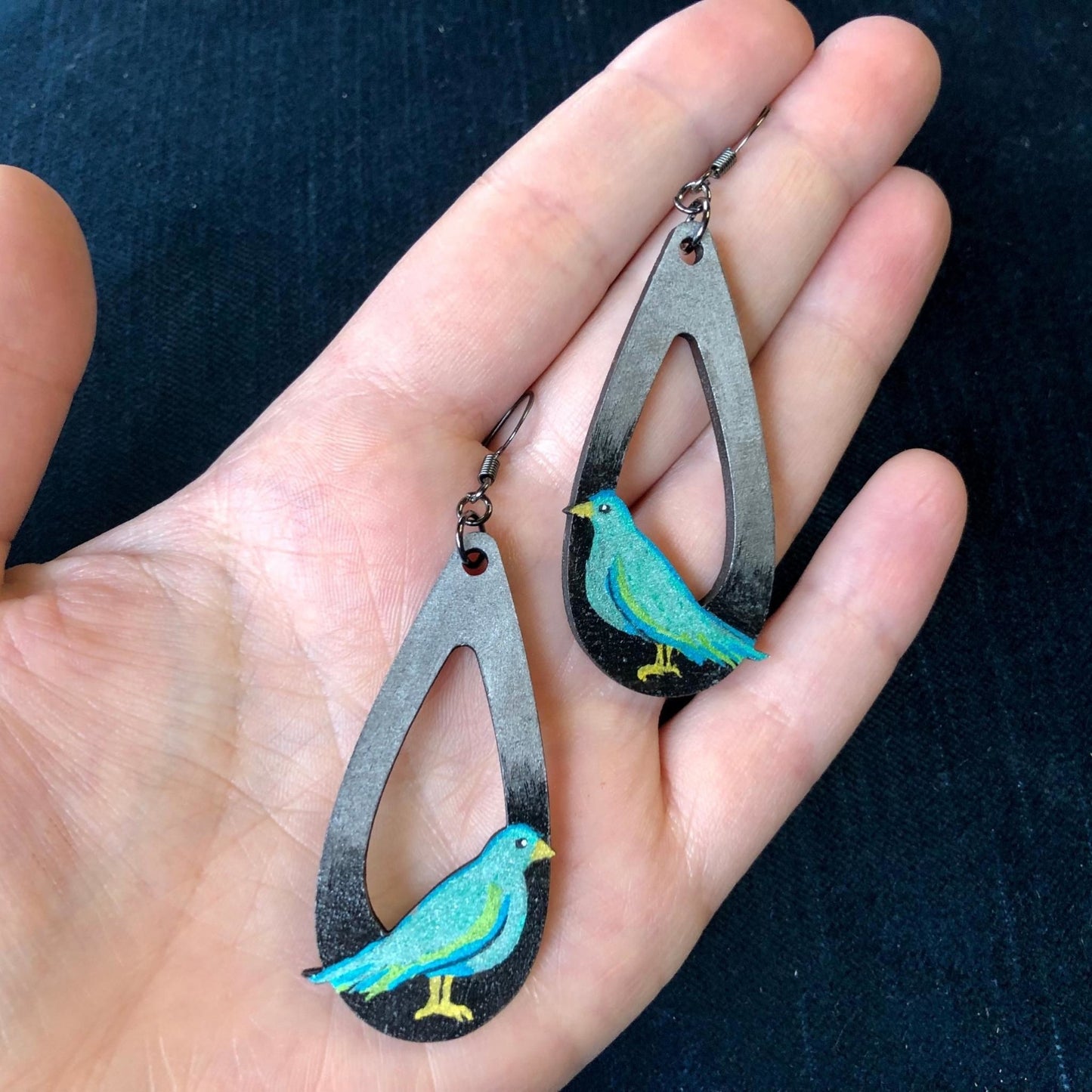 Night Watch - Hand-Painted Wood Earrings - Driftless Enchantments
