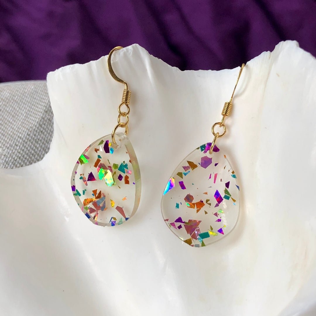 Rainbow Confetti Tiny Teardrop Earrings - Driftless Enchantments