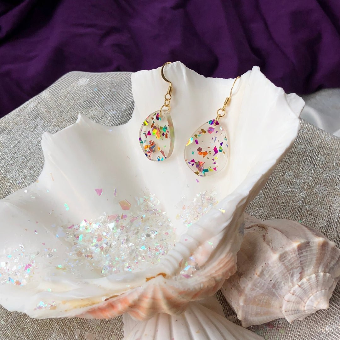 Rainbow Confetti Tiny Teardrop Earrings - Driftless Enchantments