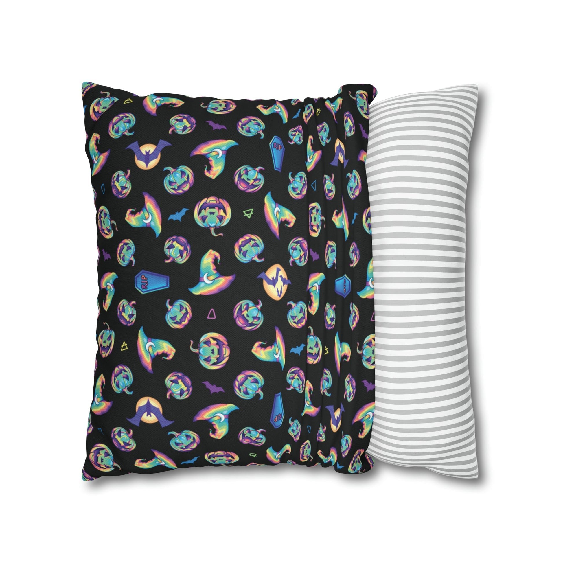 Rainbow Witch Hat Reversible Square Pillow Case - Black - Driftless Enchantments