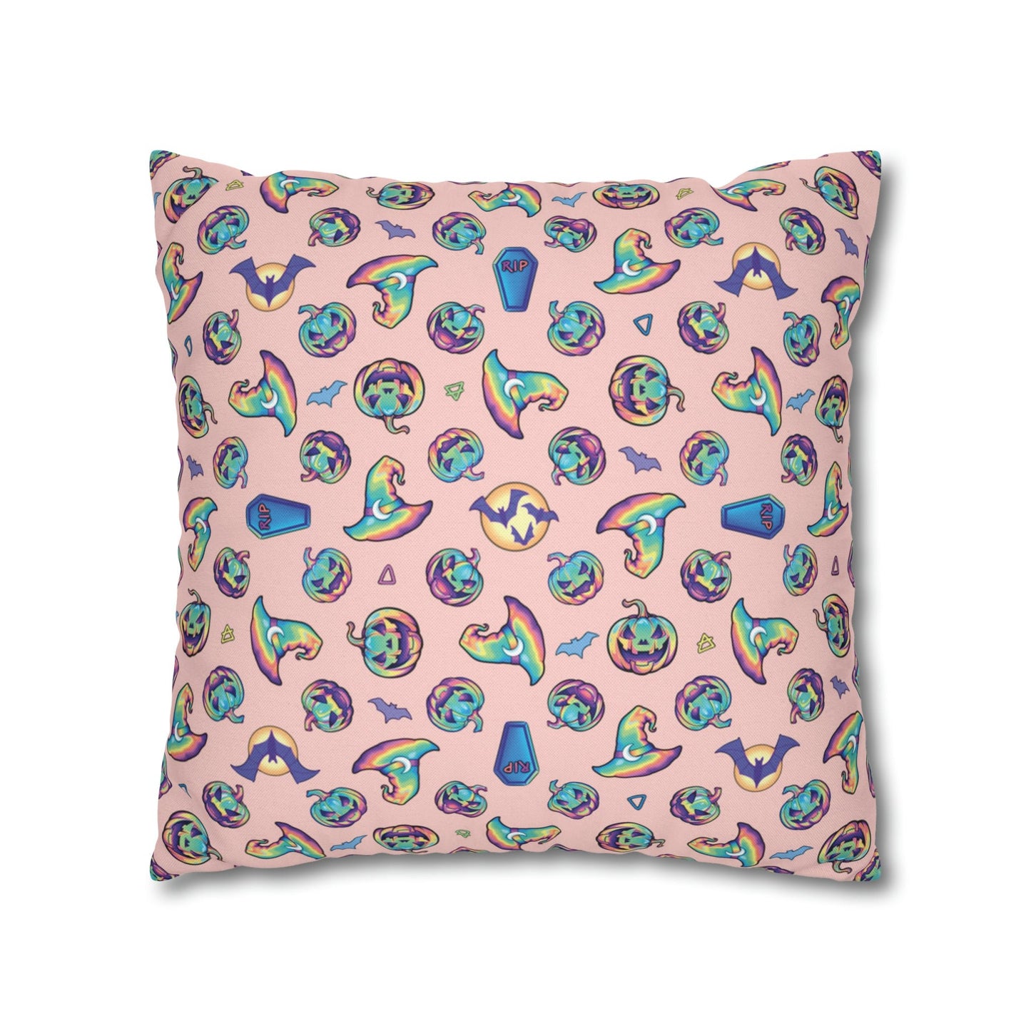 Rainbow Witch Hat Reversible Square Pillow Case - Coral - Driftless Enchantments