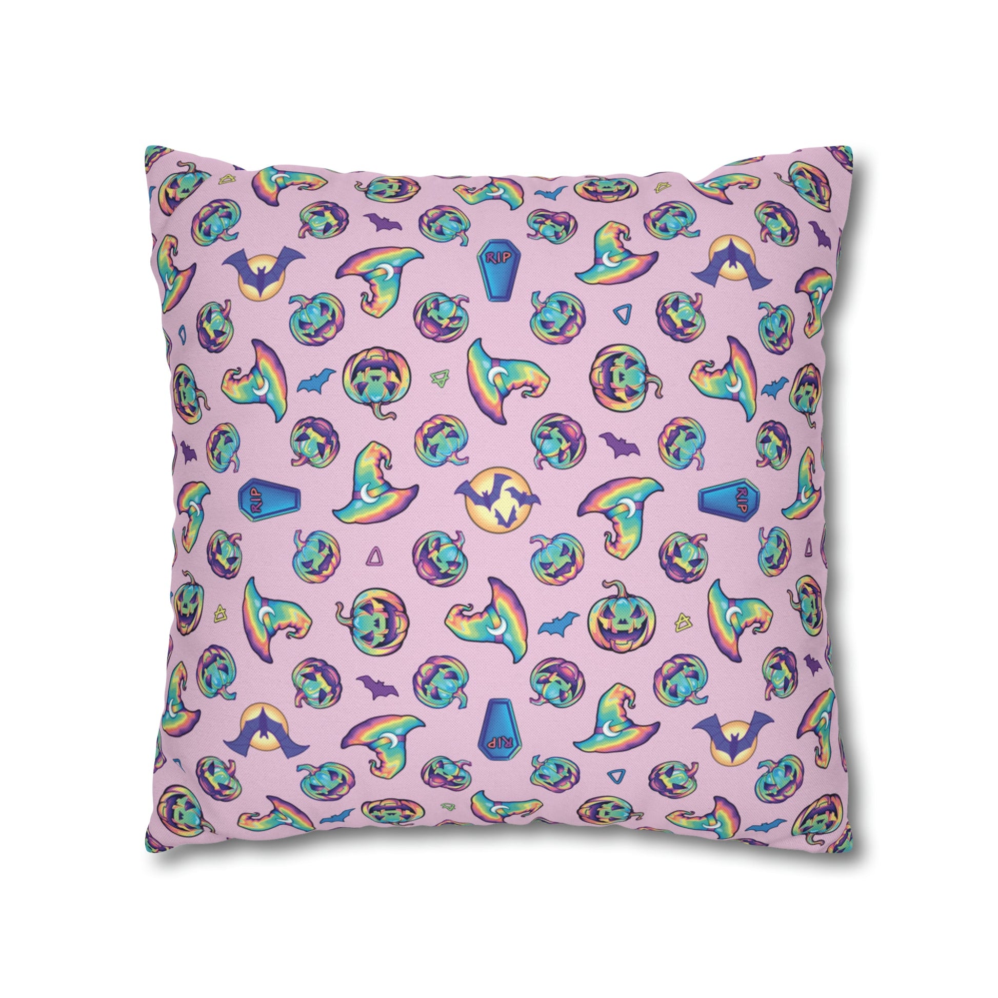 Rainbow Witch Hat Reversible Square Pillow Case - Pink - Driftless Enchantments