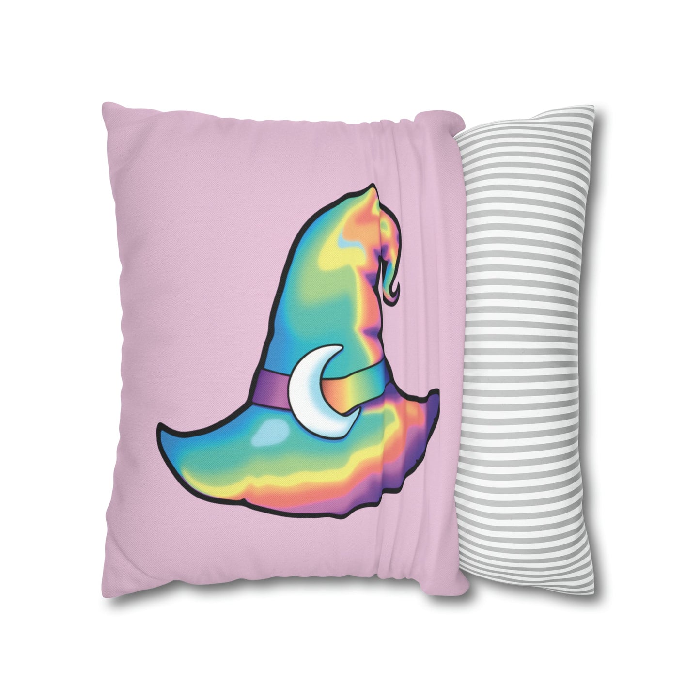 Rainbow Witch Hat Reversible Square Pillow Case - Pink - Driftless Enchantments
