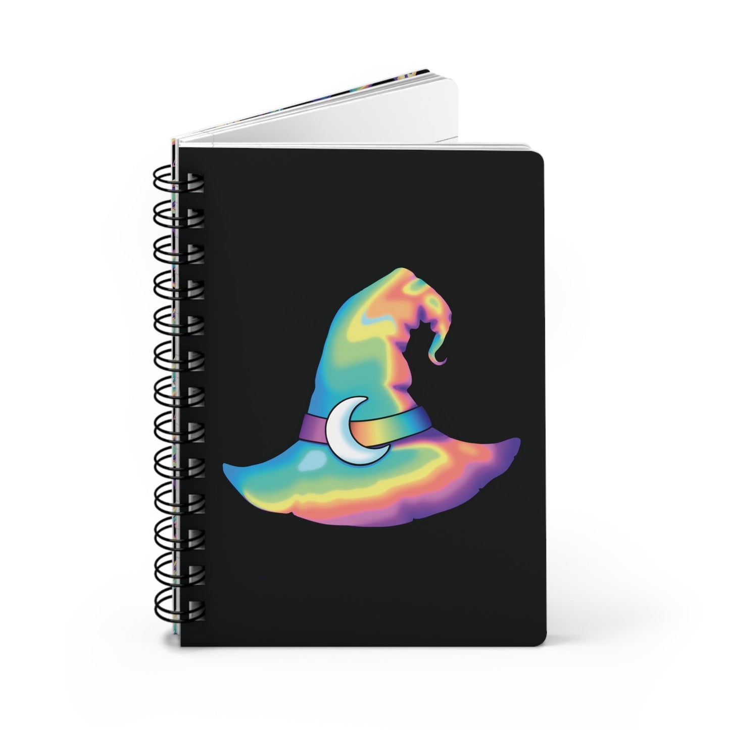 Rainbow Witch Hat Spiral Bound Journal - Black - Driftless Enchantments