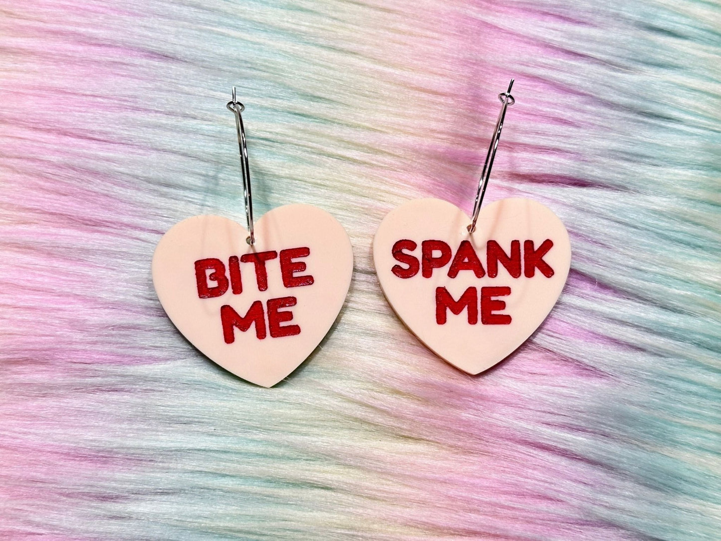Raunchy Heart Earrings - "Bite Me, Spank Me" - Painted Raina