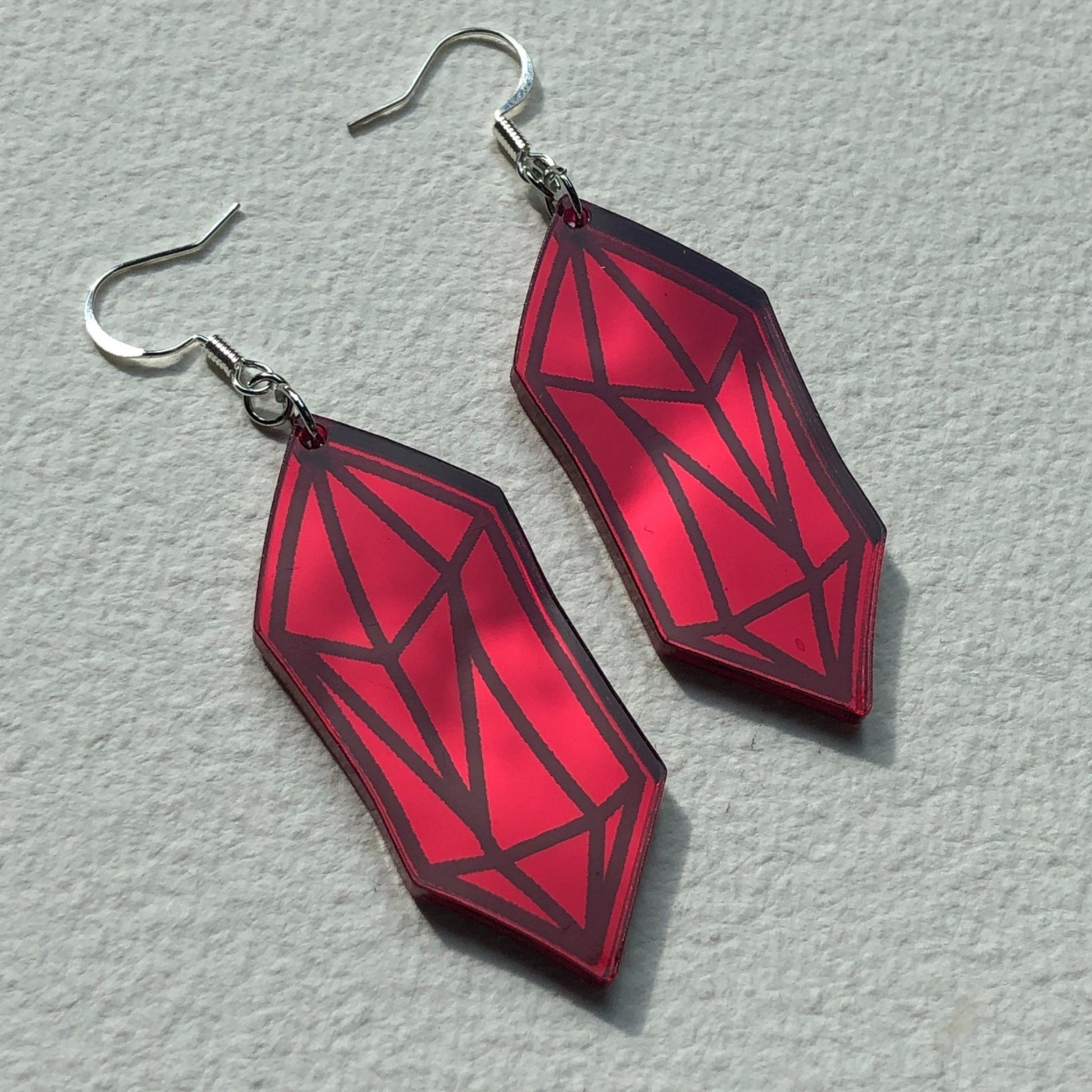 Ruby Crystal Mirror Acrylic Earrings - Driftless Enchantments