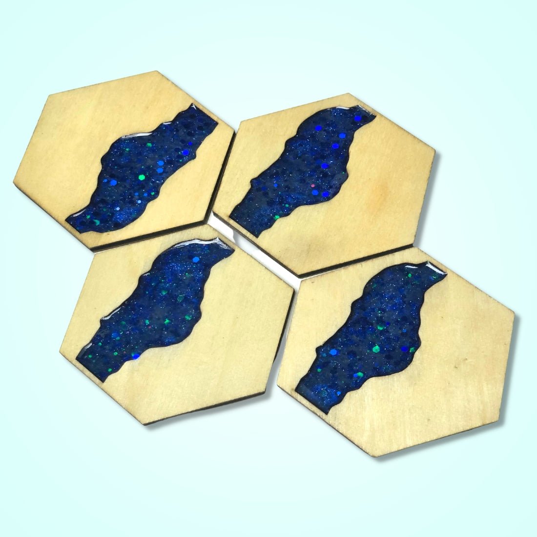 Sapphire Blue Wood & Resin Coasters - Driftless Enchantments