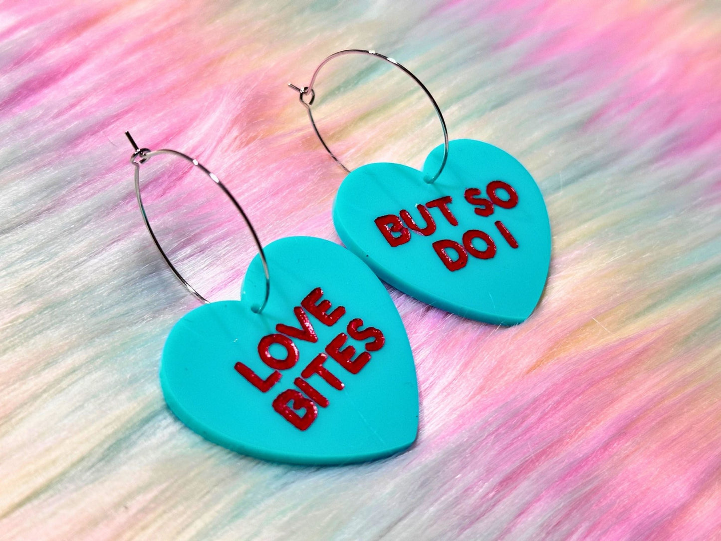 Sassy Heart Earrings - "Love Bites, But So Do I" V1 - Painted Raina
