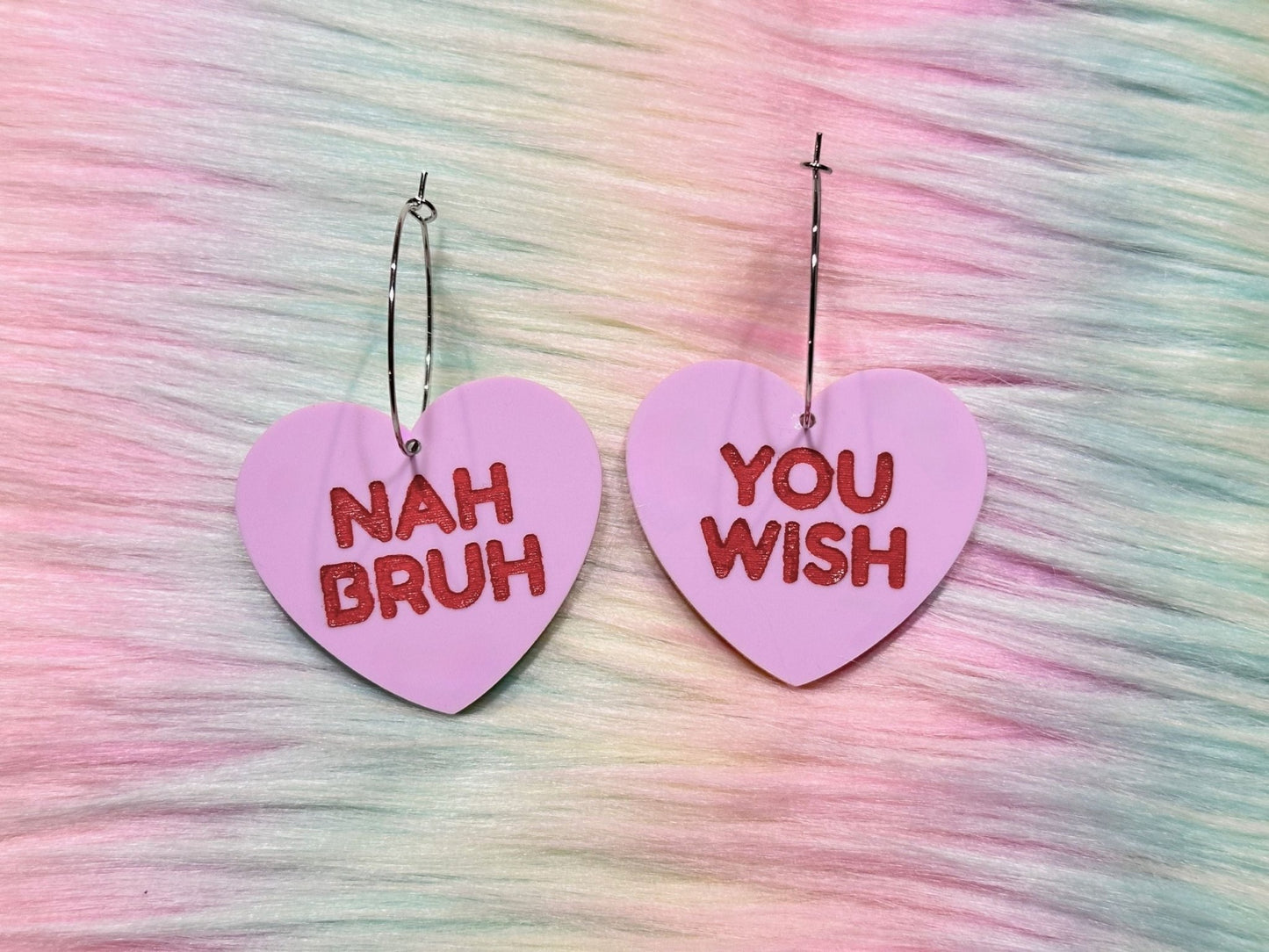 Sassy Heart Earrings - "Nah Bruh, You Wish" - Painted Raina