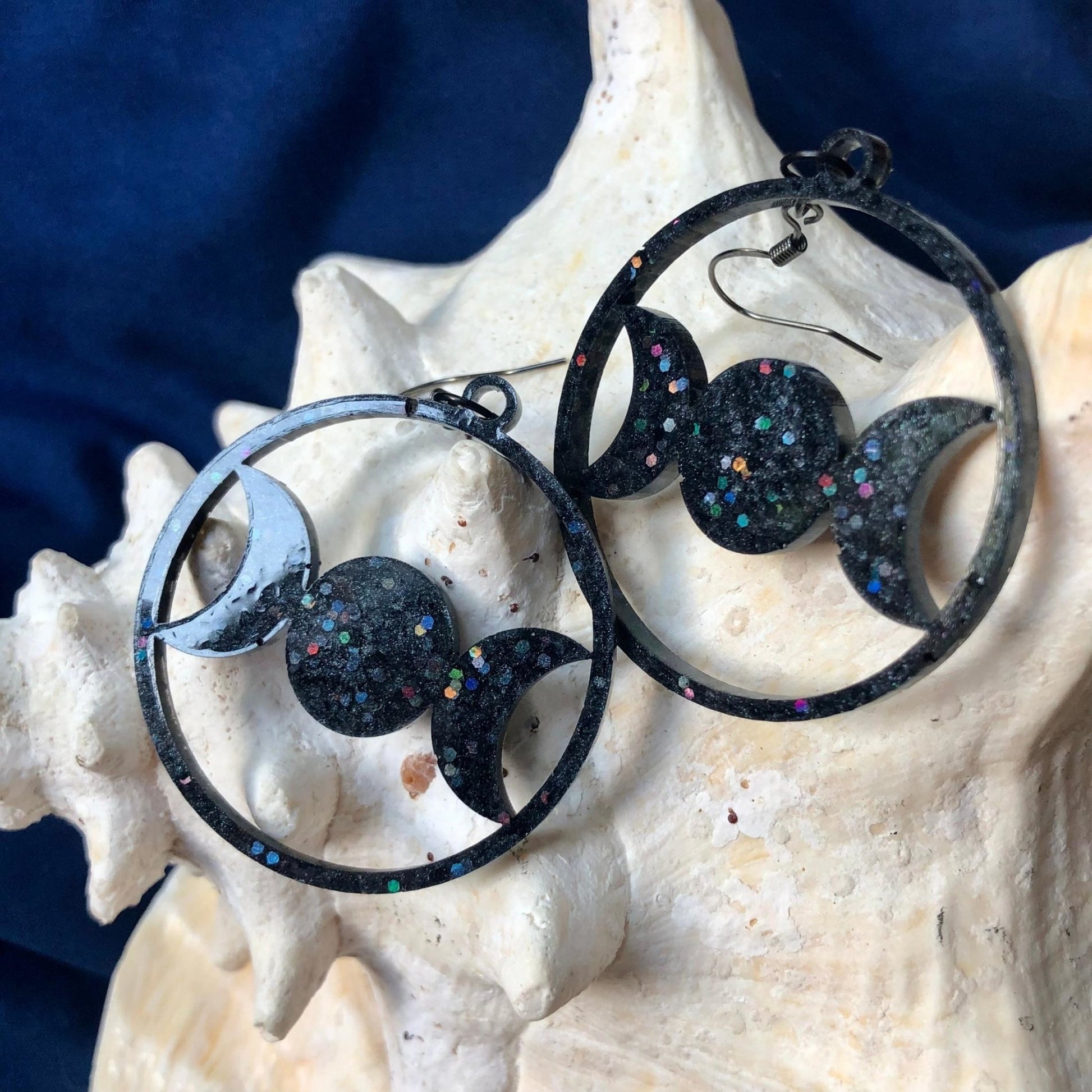 Triple Moon Petite Earrings - Black Rainbow - Driftless Enchantments