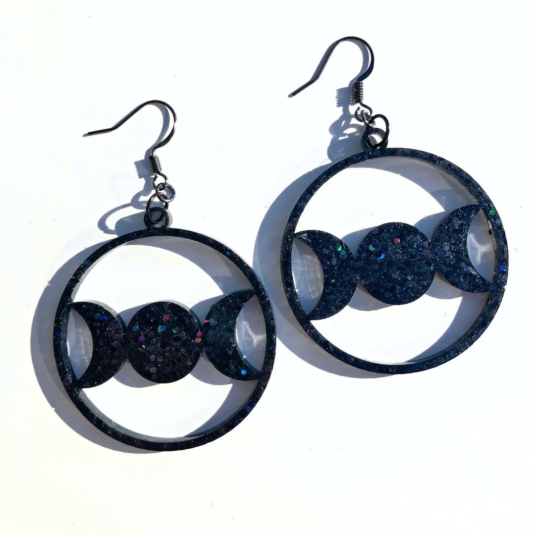 Triple Moon Petite Earrings - Black Rainbow - Driftless Enchantments