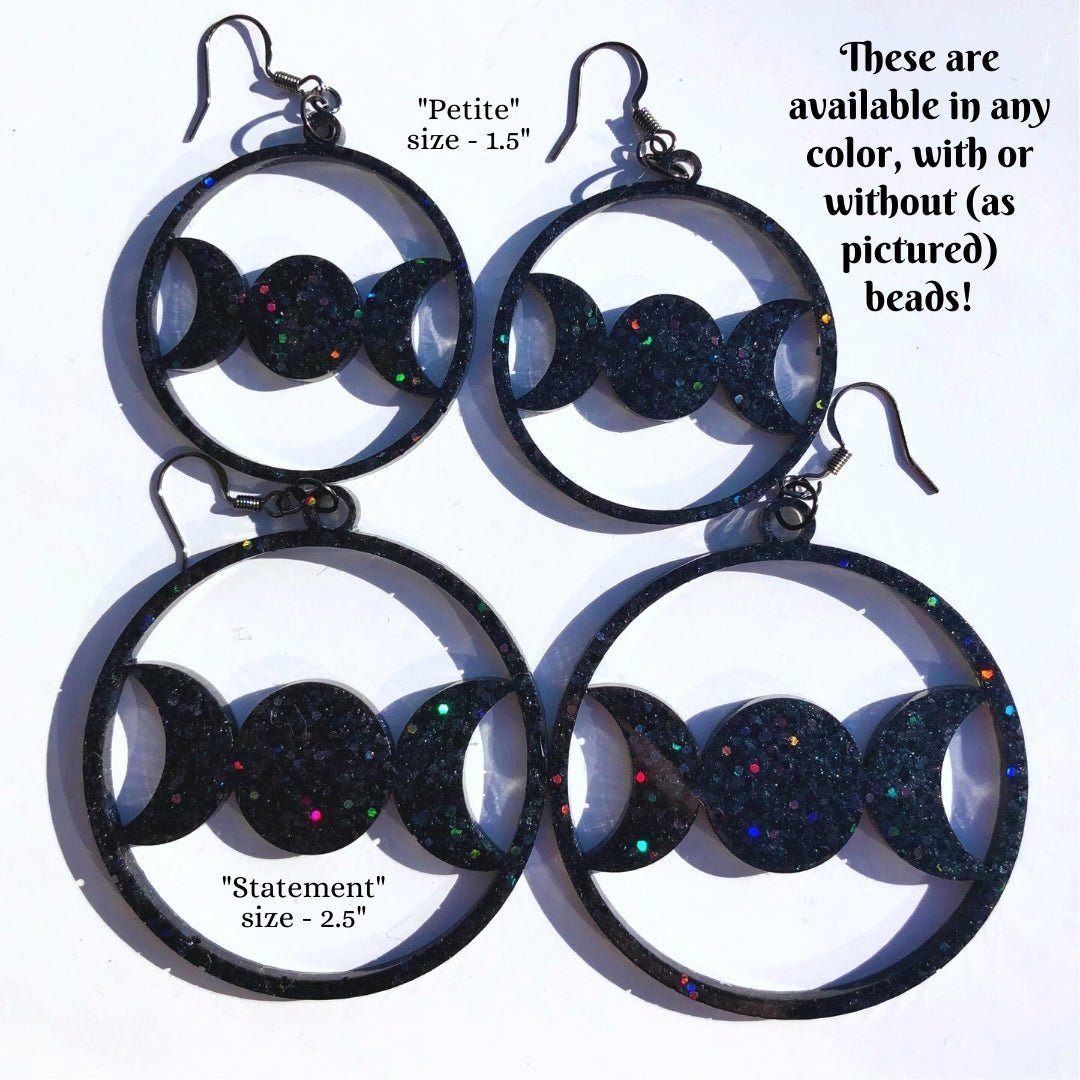 Triple Moon Statement Earrings - Black Rainbow - Driftless Enchantments
